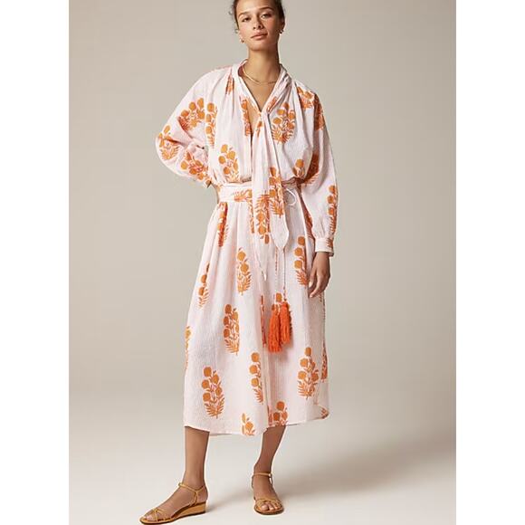 J. Crew Dresses & Skirts - J Crew x SZ Blockprints Wrap Shirt Dress S NWT Floral Orange Poppy CK512 J.Crew